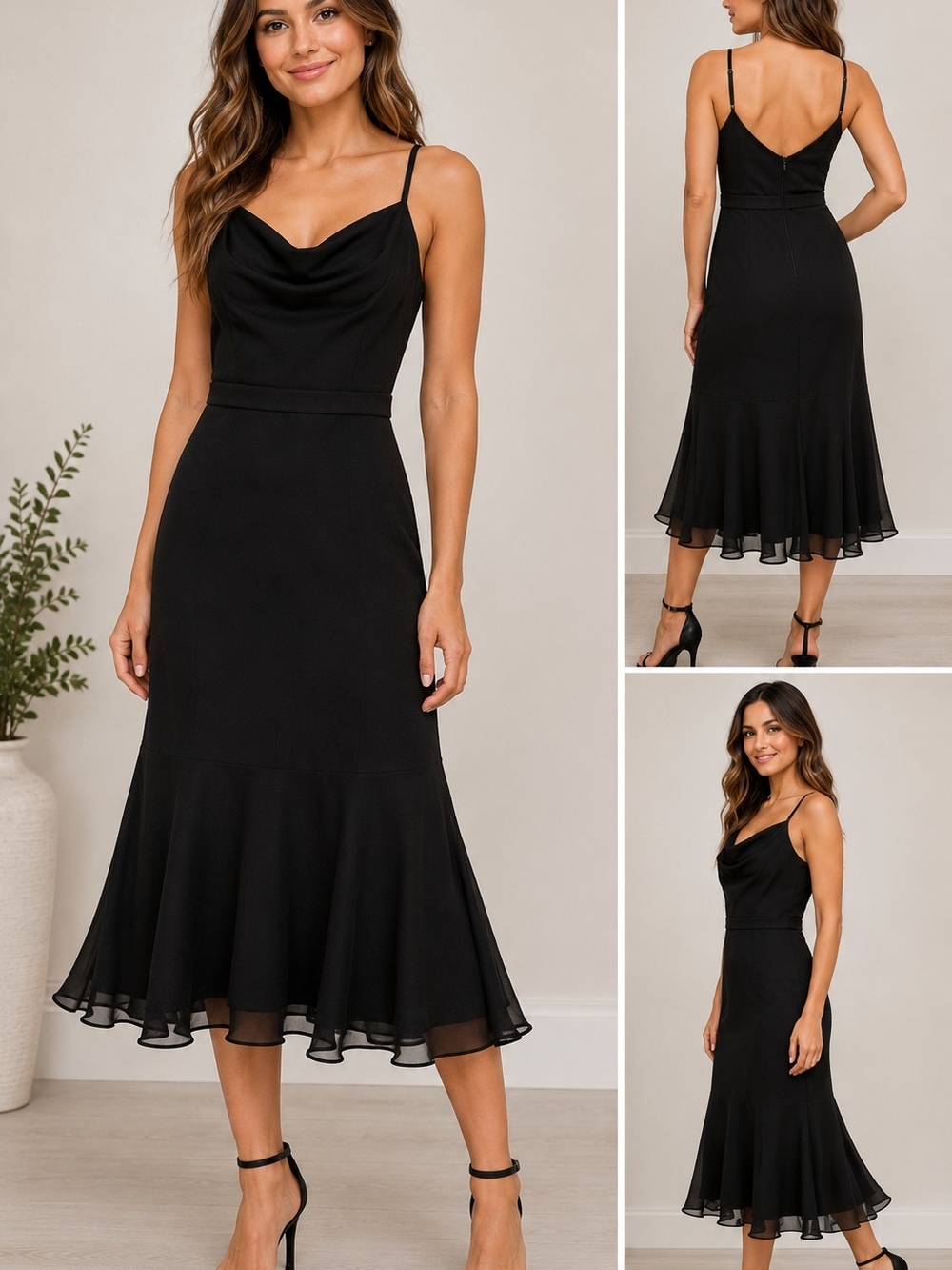 Azazie Black A2 Cowl Neck Fit & Flare Formal Dress